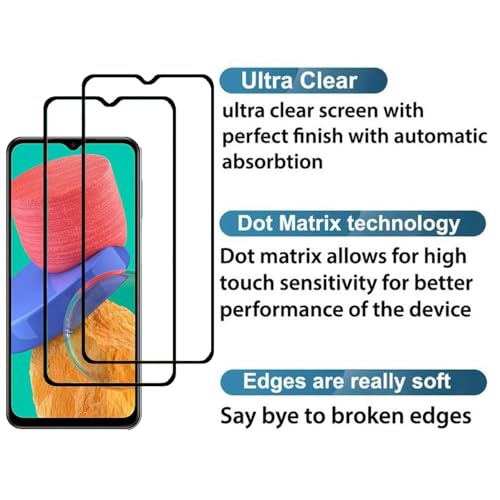 Image of Tempered Glass Screen Protector Compatible with Samsung Galaxy M33 / Samsung Galaxy F23 / Samsung Galaxy M23 / Samsung Galaxy A23 / Samsung Galaxy M13 4G, 9H Hardness Pack of 2