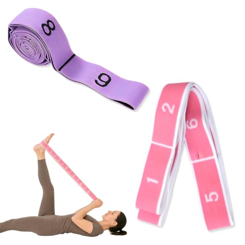 GGUFAY 2 Pezzi Banda Elastica, Avec 9 Anelli, Yoga Stretching Band, Cintura Elastica per Yoga, Elastico Fasce di Resistenza per Pilates, Fitness, Stretching, Allenamento, Danza