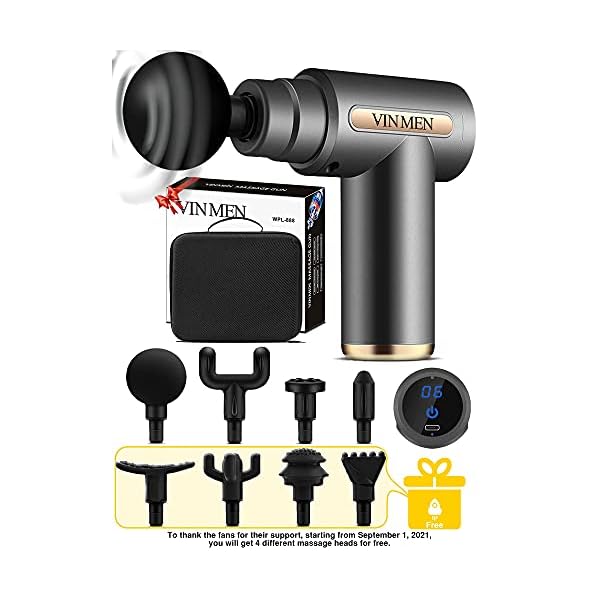 VINMEN Massage Gun【Newest 2022】 Mini Portable Body Muscle Massager Professional Deep Tissue Massage Gun for Pain Relief with 8 Attachment 6 Speeds.Small Size,Great Motivation.