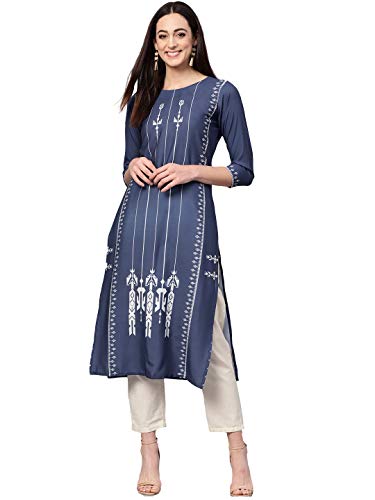 Image of Vaamsi Women's Crepe Straight Kurta (VPK1672E S Blue)