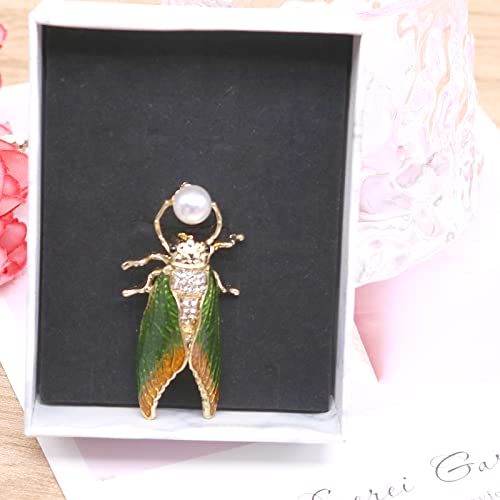 Image of Enamel Crystal Pearl Cicada Brooch Pin Fahsion Gold Plated Rhinestone Insect Lapel Pins Brooches Scarf for Women Girl Jewelry Gift (Cicada Brooch)