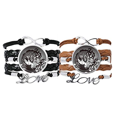 Bracelet en cuir véritable avec gravure vague de poisson fait pour durer