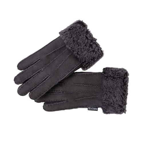 Nordvek Damen Handschuhe aus Lammfell, mit umklappbarer Manschette, Veloursleder, Nr. 301 100, Stone S/M