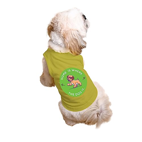 Image of Ruse Home is Where the Dog is Printed Dog Round Neck Sleeveless Vest Tank T-Shirt /Tees Apparel /Clothes /Tees Gift for Dogs (Yellow /XXS (Chihuahuas, Papillons)