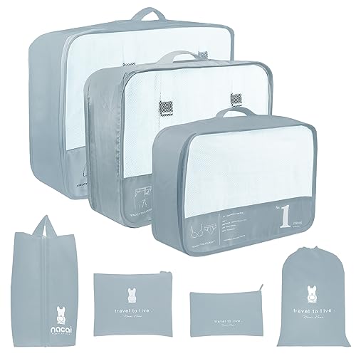 Image of 7 Set Packing Cubes Luggage Organizers Bags for Suitcase Travel Accessories(Grey)
