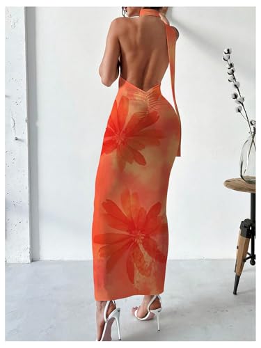 Image of Floerns Women's Halter Neck Sleeveless Backless Bodycon Dress Cocktail Party Maxi Dresses