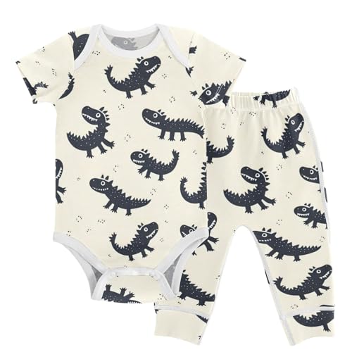 vvfelixl Baby Layette Sets,Cartoon Cute Sketch Crocodile Baby Bodysuits Set Unisex Short Sleeve Babys Pants Sets 6-9M
