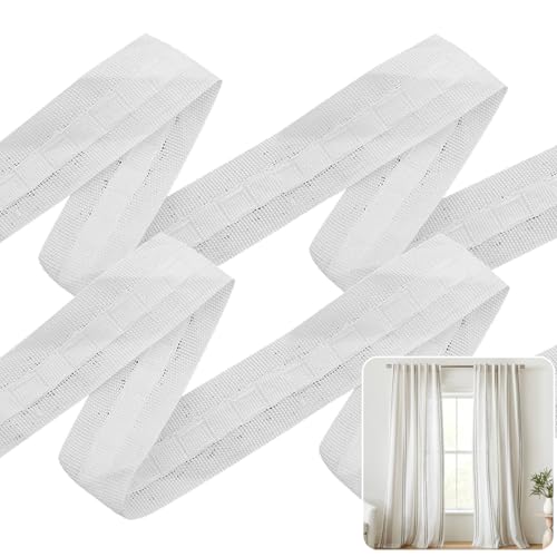 Gardinenband Kräuselband 30M X 2.5CM Vorhangband Polyester Vorhang Faltenband Gardinen Kräuselband zum Aufnähen Abnehmbarer Vorhang Überschrift Band für Gardine Haken - Weiß