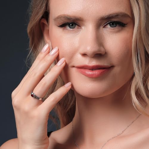 Gem Stone King 925 Silver and 10K Yellow Gold Red Garnet and Black Diamond Engagement Ring For Women (1.10 Cttw, Gemstone January Birthstone, Cushion Checkerboard 6MM, Available in Size 5,6,7,8,9)4