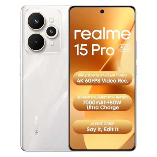 Image of realme 15 Pro 5G Smartphone 8+128GB,4K 60FPS,144Hz HyperGlow 4D Curve Display,7000mAh Battery,80W SuperVOOC, Camera Triple 50MP, Snapdragon 7 Gen 4, IP69, Silver