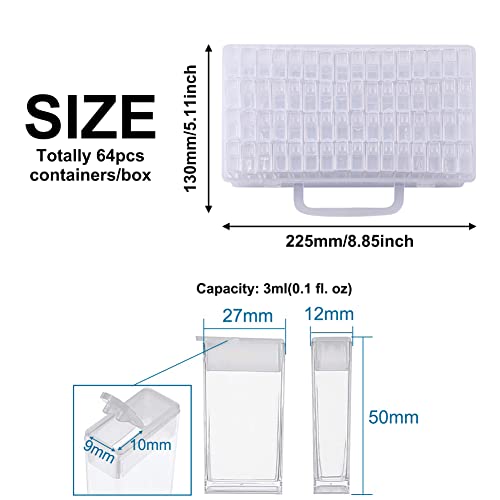 Image of FASHEWELRY 64 Grids Small Diamond Painting Storage Containers 2x1 Inch Clear Flip Top Seed Bead Organizer Boxes with Label Stickers for Diamond Dots, Pony Beads, Nail Glitters