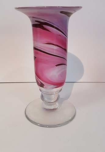 Roze vaas met voet tulpenvaas gekleurd glazen vaas met grote opening roze beige wit gemarmerd decoratief kristalglas bloemenvaas aan de voet mondgeblazen hoogte ca. 25 cm Oberstdorfer Glashütte - Afbeelding 4