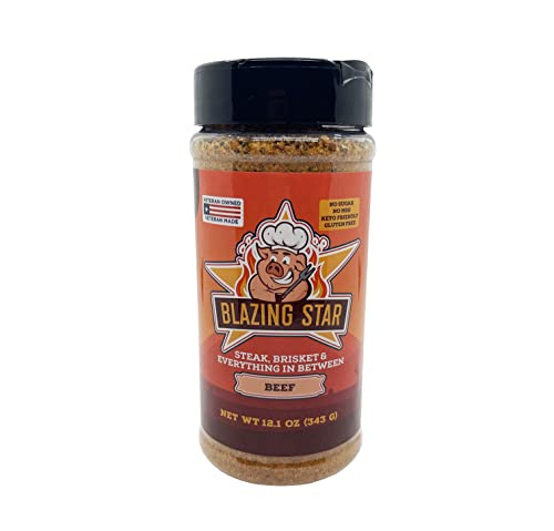 Blazing Star Sugar Free Beef Rub – Bold BBQ Seasoning and Spice Blend – Great for Beef, Chicken, Pork, and Vegetables – Perfect for Grilling, Smoking, and BBQ – Veteran Owned (12.1 oz)