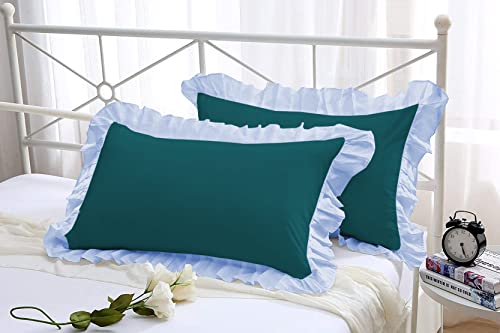 Image of YRM Bedding's Ruffle Beautiful Pillow Cover | Super Soft Elegant Premium Microfiber Frill Pillow Cover Set of 2 (18 inchx28 inch Inches) (Teal /Light Blue)
