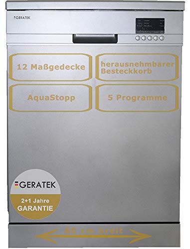 60cm Geschirrspüler, Aqua Stop Schlauch, Startzeitvorwahl, Restlaufanzeige, 5 Programme, 12 Maßgedecke inkl. 2+1 Jahres Herstellergarantie