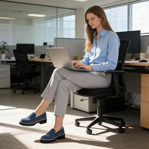 Image of Womens Penny Loafer ShoesSuede Chunky Oxford LUE Sole Comfortable Slip On for Casual Business,Work and Date