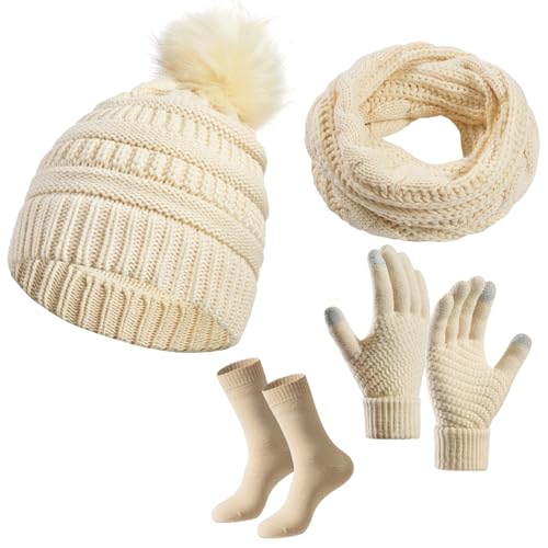 Winter Hat Scarf Gloves Set 4 pcs - 49% Off Warm Women's Accessories