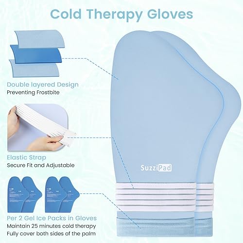 Suzzipad Cold Therapy Socks and Hand Ice Pack, Cooling Gloves for Chemotherapy, Stress Relief Caps, Ideal for Carpal, Chemo Care Package for Women & Men, L