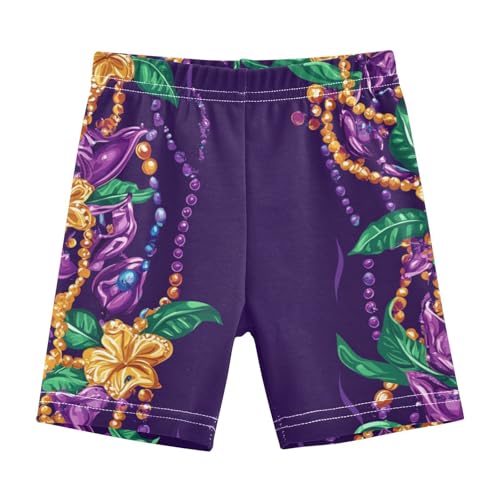 Teen Girls Shorts Tight Cotton Tumbling Shorts Swimsuit Under Dress 5T Mardi Gras Carnival Beads