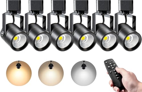 リモコン操作可能 スムーズ調光・調色 ダクトレール スポットライト, LED一体型照明 10W(80W相当) 高輝度800lm 高演色CRI90+ 2700K-6500K キッチン/店舗用 天井スポットライト - 6灯セット (ブラック)