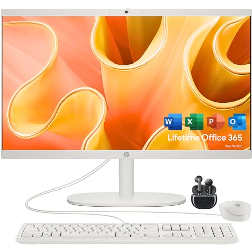 HP 22" FHD All-in-One Desktop Computer - Latest 13th Gen Intel Quad-Core - Office 365 for The Web - 8GB DDR5 RAM - 128GB UFS Storage - Wireless Earbuds - Keyboard and Mouse