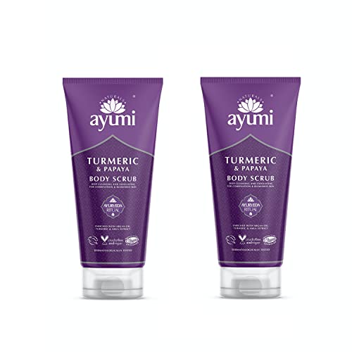 Ayumi Turmeric & Papaya Body Scrub, With Ground Olive Stones & Crushed Pumice Stone to Buff Away Dead Skin Cells, For Smooth & Radiant Skin 2 x 200ml