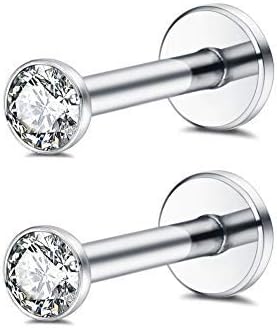 IMINI16g Surgical Steel Internally Threaded Micro CZ Gem Minimalist Body Jewelry Gift Xmas Screw Back Sleeper Top Tragus/Helix/Labret Lobe Stud 1 Pair