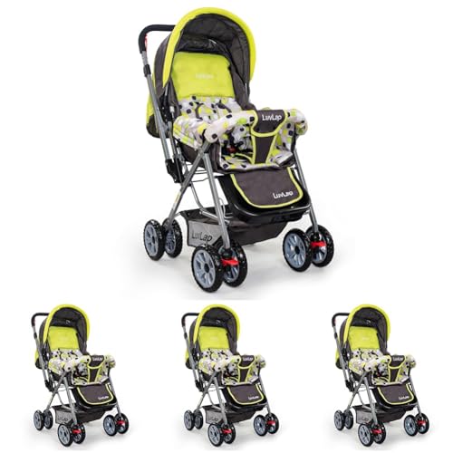 Image of LuvLap Sunshine Baby Stroller /Pram for 0 to 3 Years, New Born /Toddler /Kid, 5 Point Safety Harness, Adjustable backrest, 360 Swivel Wheel, Large Storage Basket, Reversible Handlebar (Green)