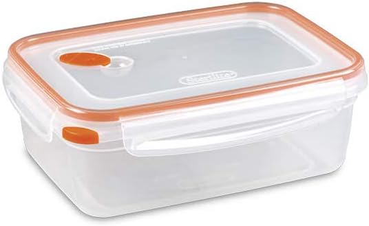 Sterilite Ultra-Seal 8.3 Cup Rectangle, Airtight Food Storage Container, Latching Lid, Microwave and Dishwasher Safe, Clear With Orange Gasket, 6-Pack