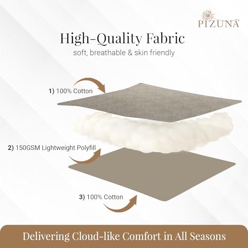 Image of Pizuna Luxurious Cotton Bedspread with 2 Pillow Covers, 400 Thread Count Long Staple Quilted Bed Spread with Soft Polyfill 102X102 Inch Embroidered Cover for Super King Bed, Simply Taupe