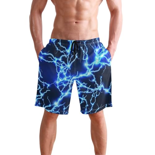Blue Lightning Bolt Men's Boy's Novelty Beach Shorts Swim Trunks Summer Quick Dry Bathing Suits S2