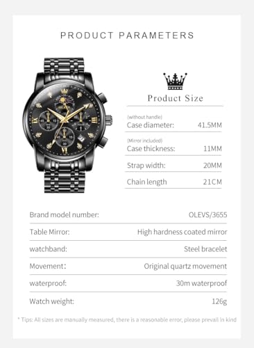 OLEVS Watch for Men Diamond Business Dress Analog Quartz Stainless Steel Waterproof Luminous Date Two Tone Luxury Casual Wrist Watch - Image 6