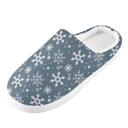 Fuzzy Memory Foam Slippers for Women/Men Christmas White Snowflakes Pattern Fluffy Winter House Shoes Indoor and Outdoor
