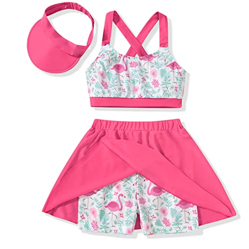 Little Girls Two Piece Swimsuit Tankini Sets Summer Bathing Suit Beach Swimwear with Hat