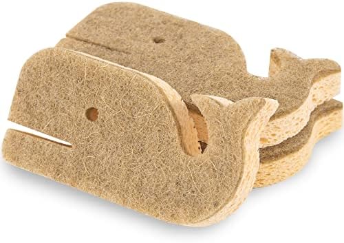 Natural Sponges 3Pack, Eco-Friendly Scrub Sponges for Kitchen, Non-Scratch Biodegradable Plant Based Scrubber Pads for Cleaning Dishes, Odor Free, Whale Shape