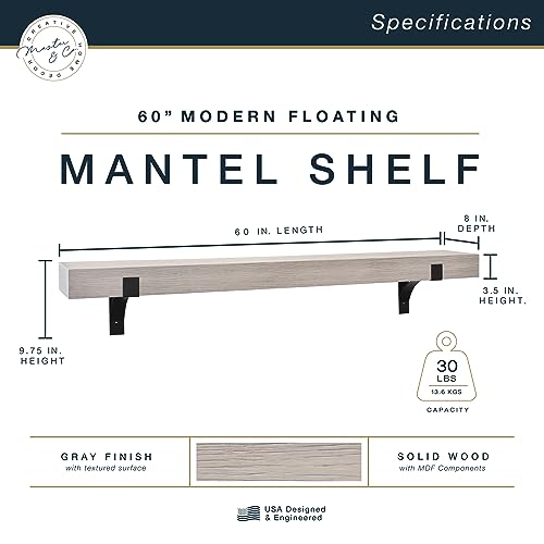 Image of Master & Co. Modern Floating Fireplace Mantel with Black Metal Brackets, Long Floating Shelves for Wall Decor, 60 inches, Gray Woodgrain