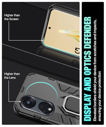 Image of WOW IMAGINE Shock Proof Back Case Mobile Cover for Oppo Reno8 T | Reno 8T 5G | Back Cover Case (Tough Armor | Hybrid PC + TPU | Ring Holder & in-Built Kickstand | Black)
