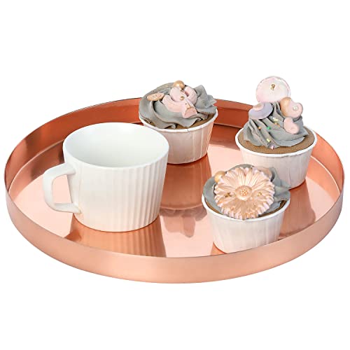 Mygift Modern 11-Inch Copper Plated Metal Round Serving Platter Tray, Decorative Coffee Table Tray - Handcrafted In India #TOP29