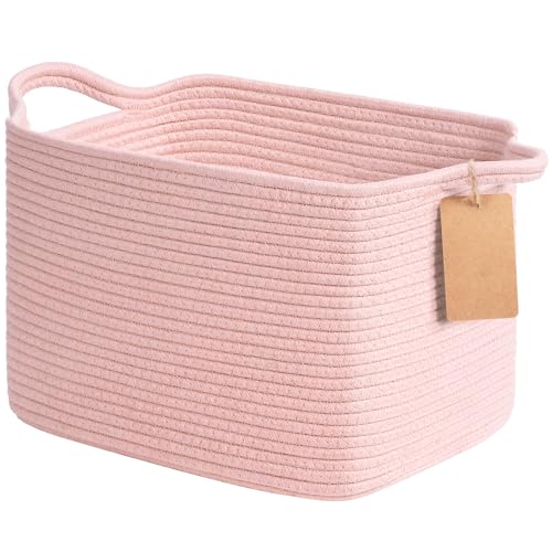 Image of Goodpick Woven Rope Storage Basket for Shelves, Rectangle, Pink