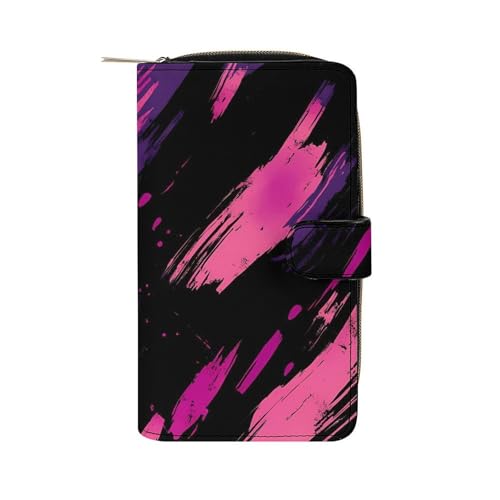 Pink-purple Graffiti Stylish Leather Wallet Womens Mens Slim Purse Secure Card Holder Durable Bifold Clutch Handbag
