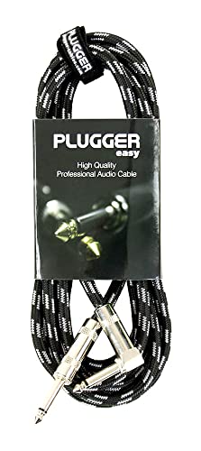 Plugger, câble Tweed guitare instrument Jack mâle mono coudé 6,35mm / Jack mâle mono droit 6,35mm. Pour ampli, basse, guitare, enceinte et autres. Longueur 3 mètres. Qualité Professionnelle. - Image 3
