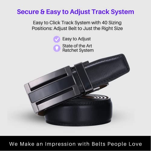 Image of Marino Avenue Ratchet Belt for Men. Adjustable Leather Dress Belt with 38 Easy to Click Into Place Ratchet Closures.