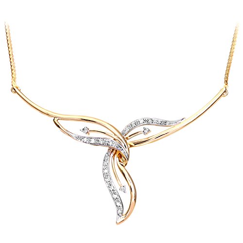 Elegano 9ct Yellow Gold 46 cm Women’s Necklace – Diamond Flower Twist Pendant
