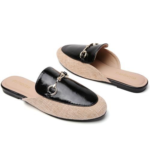 Image of Minorsu Buckle Mules for Women Flats Loafers Shoes for Work Office Business | Slip on,Round Toe,Backless,Slides, Casual