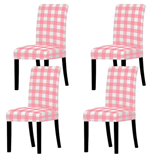 Whaline Buffalo Check Chair Covers Pink White Plaid Dining Chair Slipcovers Protector Removable Stretch Elastic Seat Covers For Valentine's Day Easter Party Kitchen Home Office Restaurant Decor, 4Pcs #TOP26