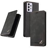 UnivoColors Galaxy A52 5G（SC-53B） 手帳型ケース 高級合皮 スタンド機能 カード収納 マグネット式 TPUソフトカバー 全面保護 カメラ保護 衝撃吸収 RFIDブロッキング おしゃれ カバー(ブラック) N