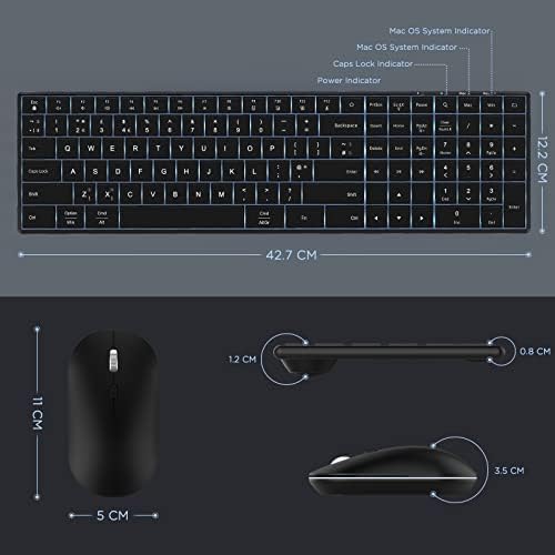 Backlit Wireless Keyboard and Mouse Combo with Type C & USB A 2 In 1 Dongle, Rechargeable Ultra-Thin Keyboard and Mice Set Silent UK Layout, for PC, Computer, Laptop, MacBook, iMac, Black