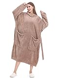 AOLIGE Fleece Wearable Spring Blanket Hoodie with Sleeves Soft Plush Warm Sweatshirt for Adults (khaki4)