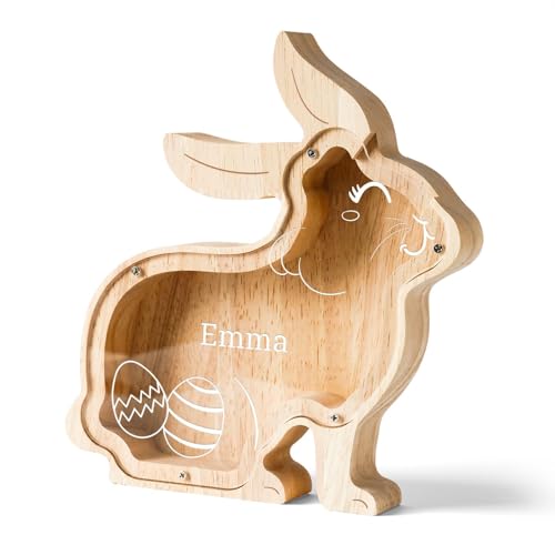 Image of Personalized Wooden Easter Bunny Rabbit Piggy Bank