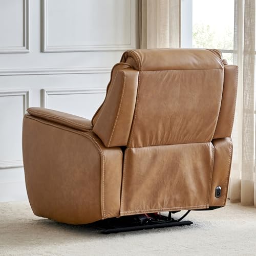 Image of Home Centre | Potsdam Half Leather 1-Seater Zero Gravity Electric Recliner | Recliner Sofa for Living Room | Solid Wood | Tan | 1 Year Warranty